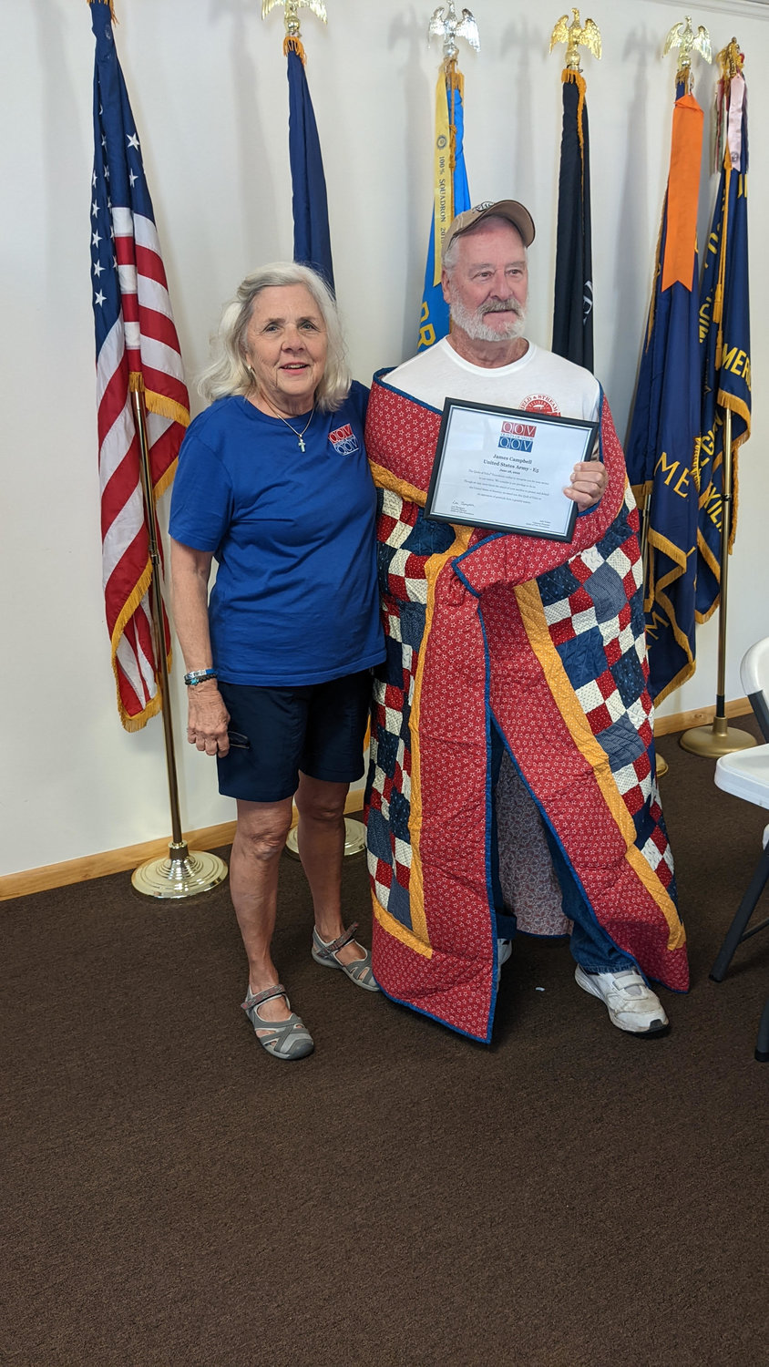 James Campbell of Harrison was awarded a Quilt of Valor by Quilts of Valor Foundation representative Judy Tritten